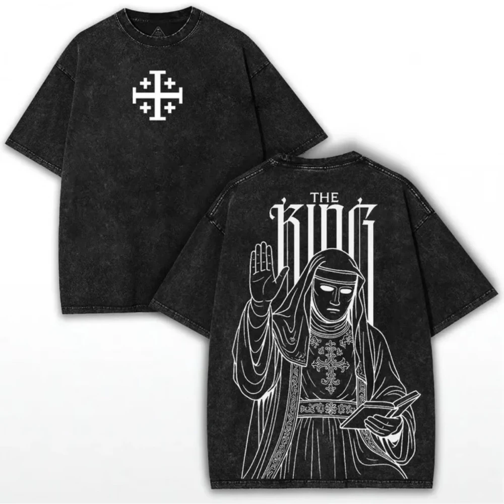 King Baldwin IV Vintage T-Shirt Washed Oversize Graphic Top Retro Art Tee Streetwear Special Edition Double-Sided Washed T Shirt