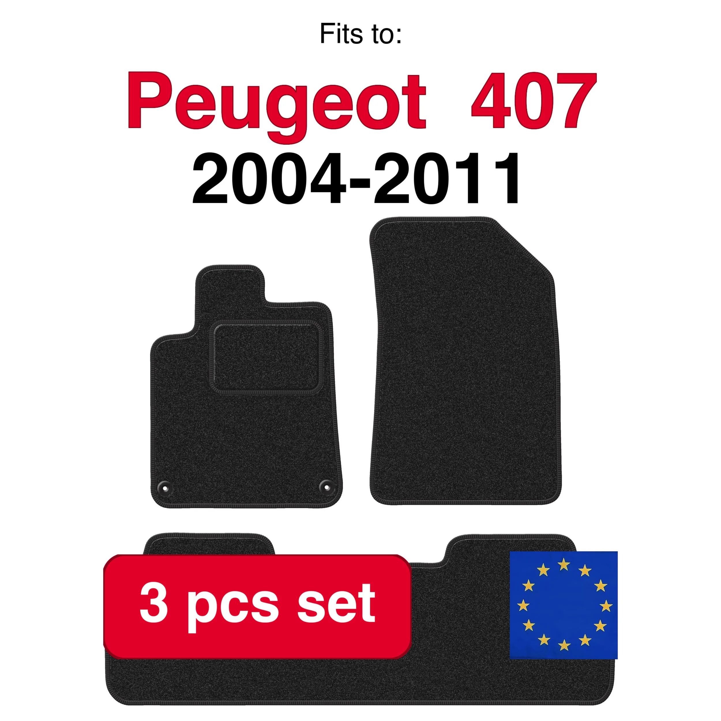 Image of ANTHRA Velours-Automatten für Peugeot 407 Coupe, Limousine, Kombi, SW (2004-2011) - Anthrazit (3-teilig) passgenaues Automattenset