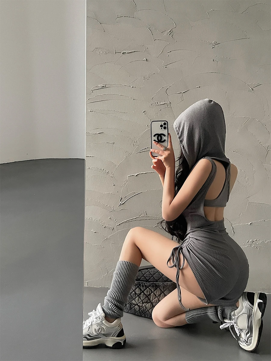 

Spicy Girl Hooded Drawstring Slim Fit Sleeveless Backless Drawstring Pleated Jumpsuit Shorts High Waist Cotton Blend Shorts
