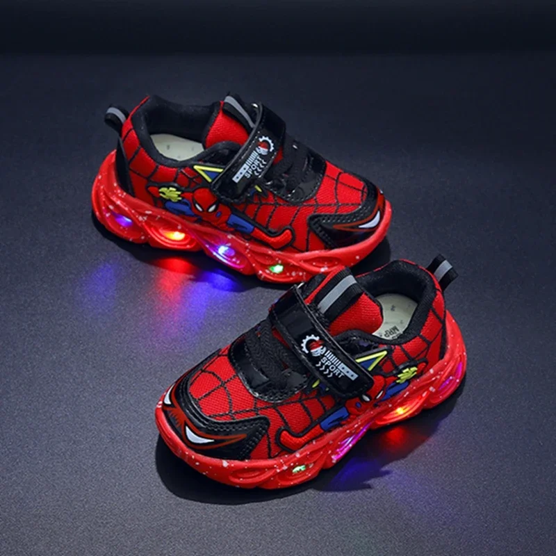 New Boys Led Light Luminious Shoes Baby Kids Girls Spring Autumn Casual Sneakers Cartoon Spiderman Toddler Sport Running Shoes