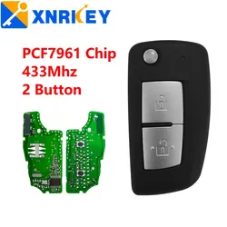 XNRKEY 2 pulsanti Flip Remote Car Key muslimah Chip 433Mhz NSN14 Blade per Nissan Qashqai X-Trail Pulsar Micra Juke FCC muslimate