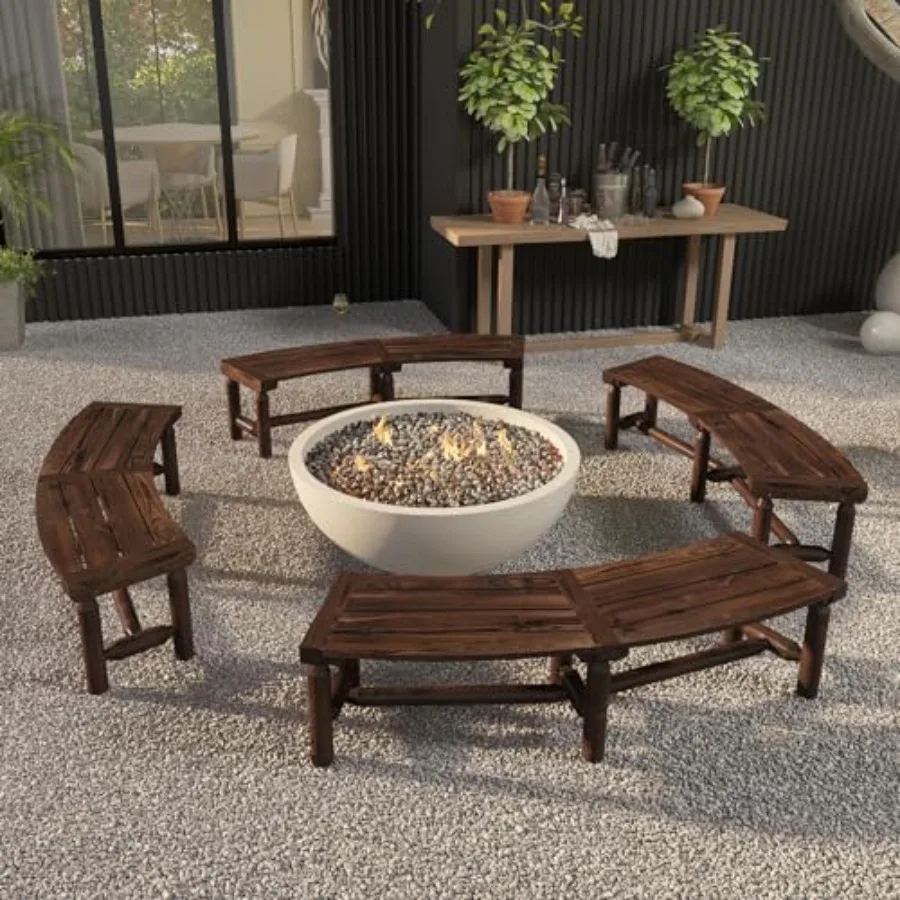 

Wooden Outdoor Bench for Patio Porch Park Lawn Fir Wood Top Pine Wood Legs Rustic Brown Backless Curved Design 70 lbs Capacity