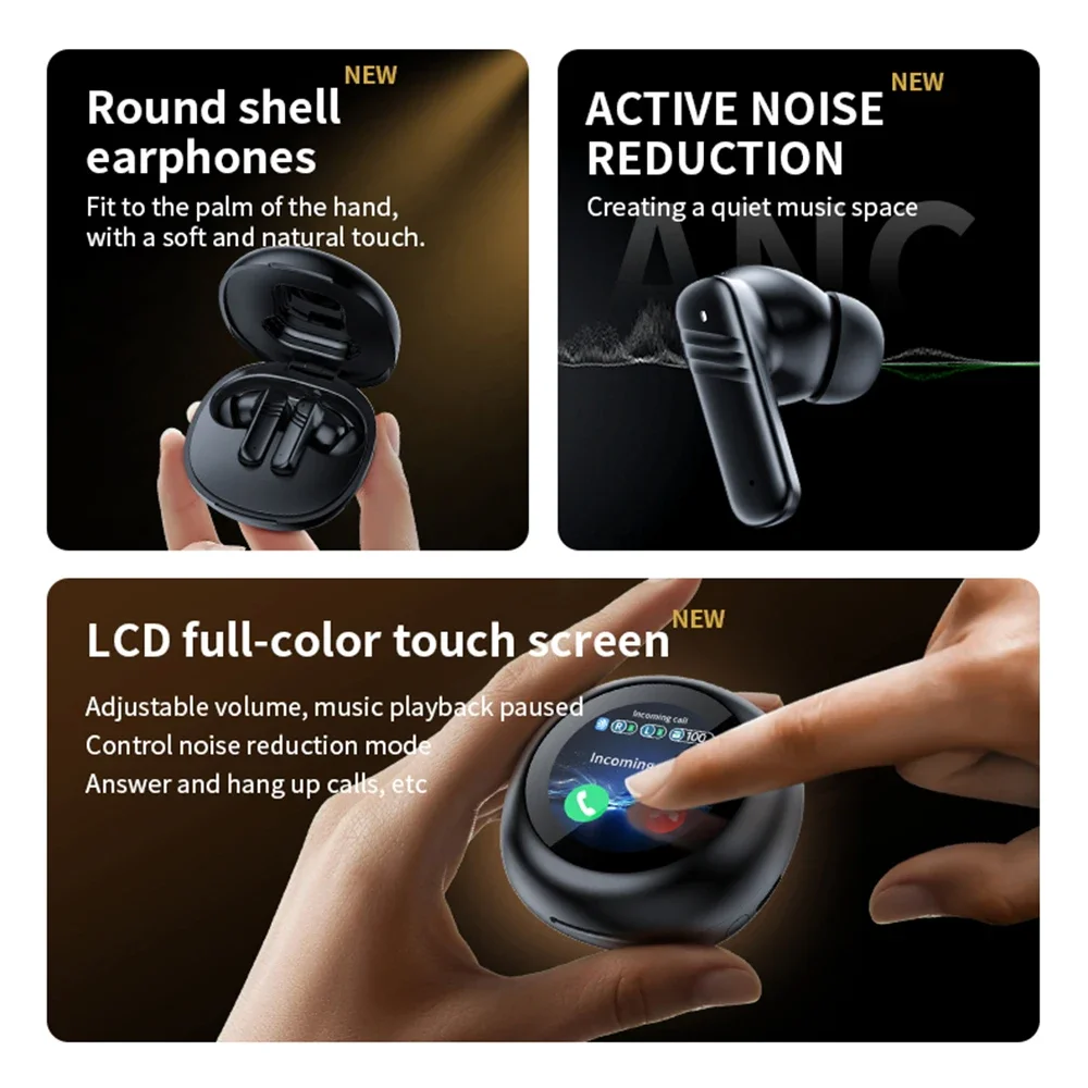 LX-30 Full Touch Screen Headphones ANC Bluetooth 5.4 ENC Noise Cancelling Earphones With Microphone HiFi Wireless In-Ear Earbuds