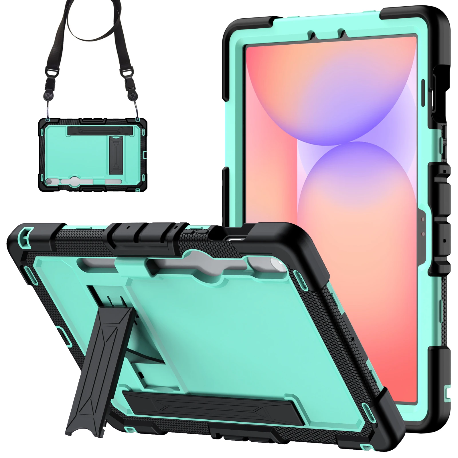 Dual Layer Rugged Cover For Samsung Galaxy Tab S7 11 inch Tab S10 FE 10.9 inch Multi-Angle Kickstand Detachable Shoulder Strap