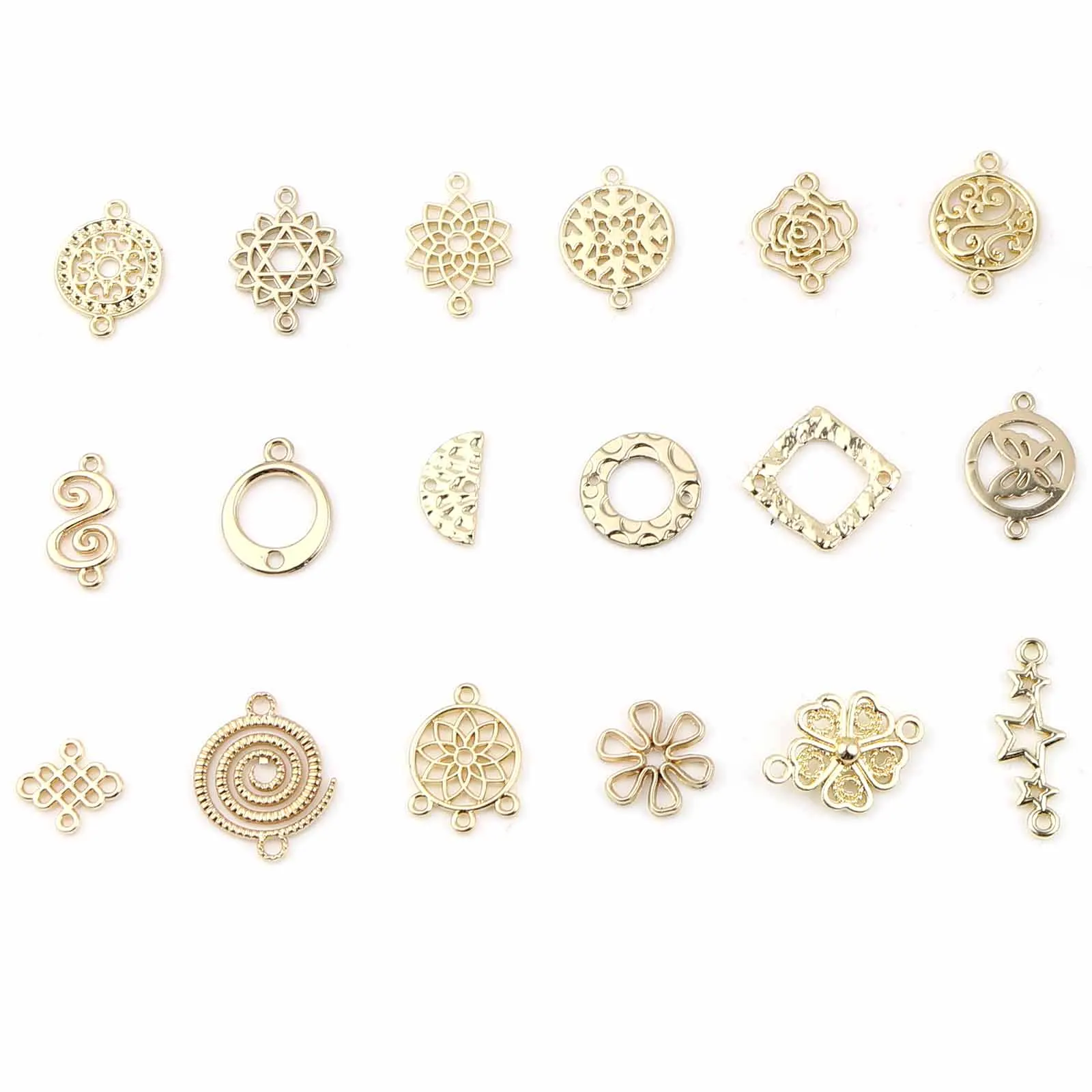 Vintage Handmade Connectors Round Gold Color Metal Flower Filigree Charms DIY Making Earring Bracelets Jewelry Findings,10PCs