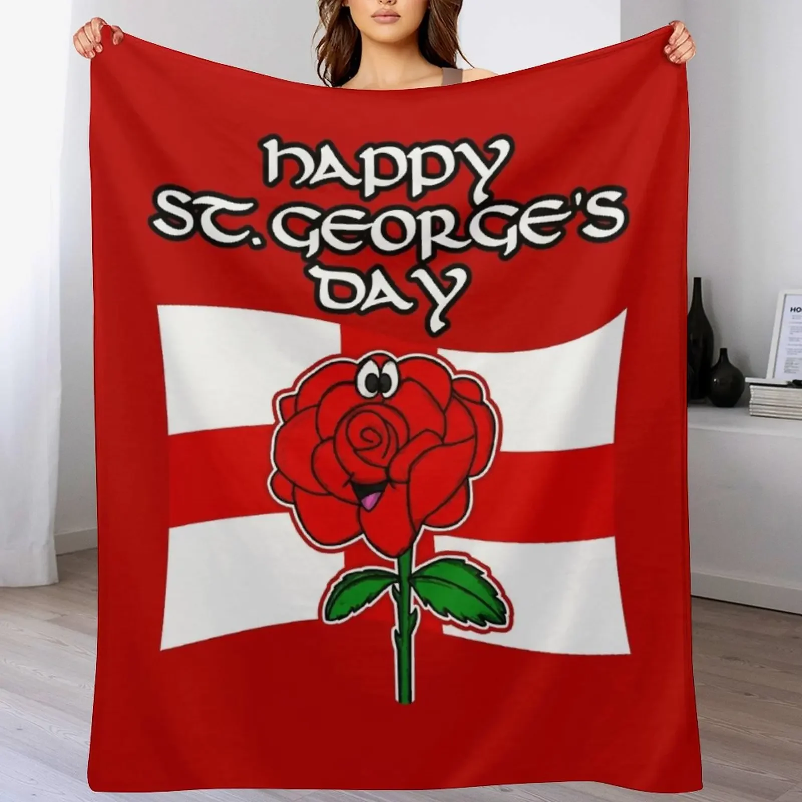 

Happy St. George's Day Rose England English Flag Throw Blanket Soft Beds Picnic Blankets