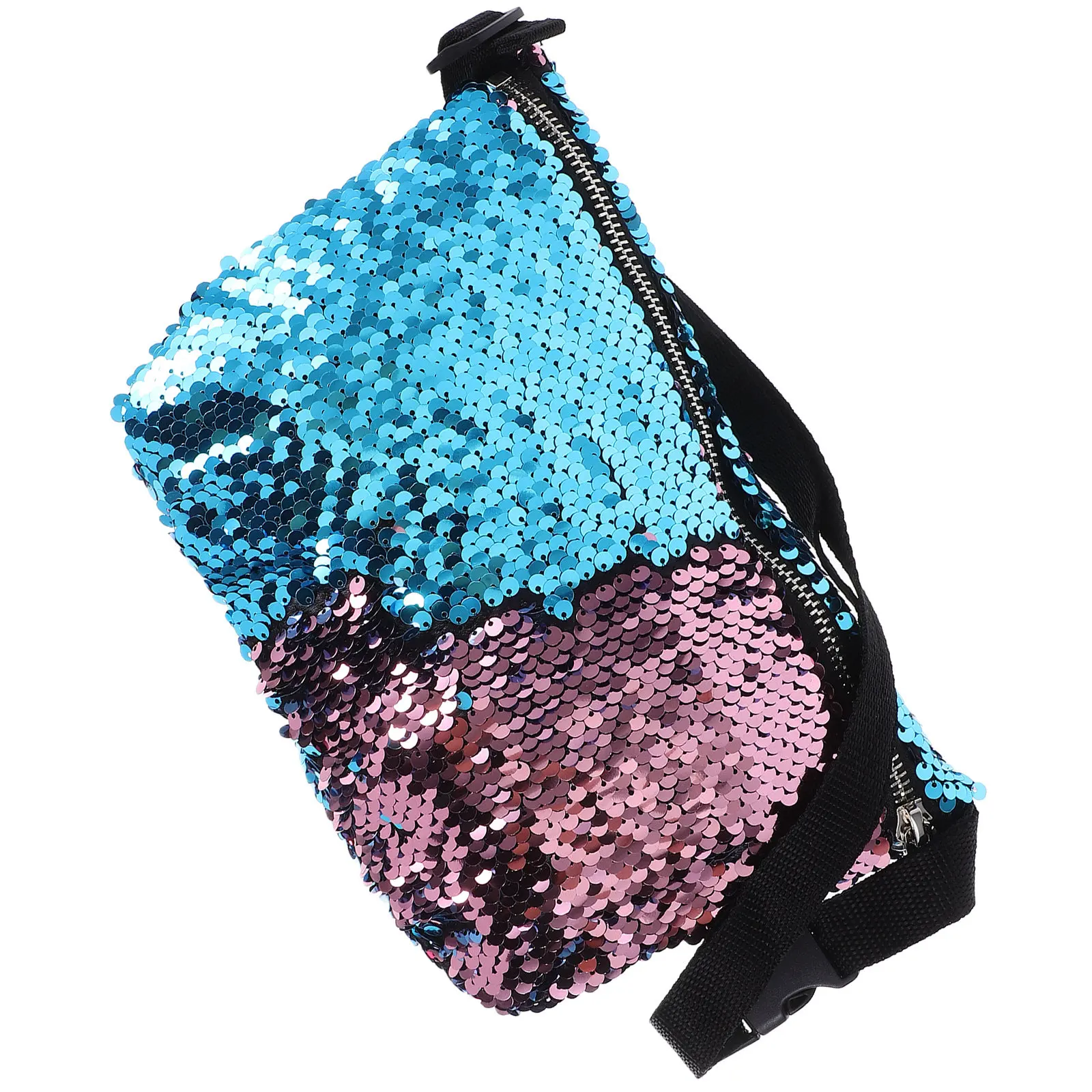 

Double Color Sequins Waist Bag Blue Pink Casual Outdoor Sports Travel Lightweight Bright Shiny Hip Pack Waist Bag for Women
