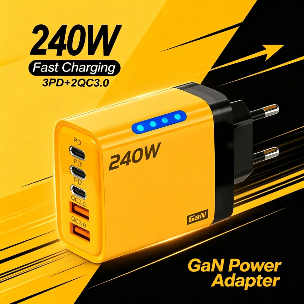 240W Multi-Port Phone Charger GaN USB Fast Charging Wall Adapter 10A USB To Type C Cable Charger For iPhone 16 Pro Xiaomi Phone