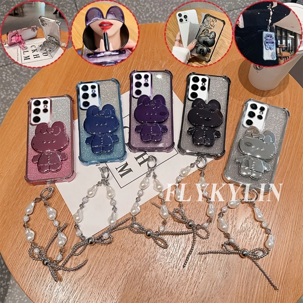 For Samsung Galaxy Note 20 Ultra Note 9 10 Plus Rabbit Mirror Holder With Soft Protective Shell And Fashionable Bracelet