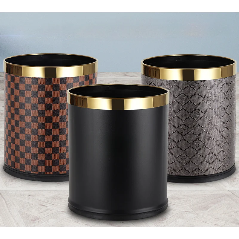 Trash Can Bin Waste Garbage Container Bathroom Basket Kitchen Bedroom Wastebasket Office Gold Accessories Paper Rubbish Round