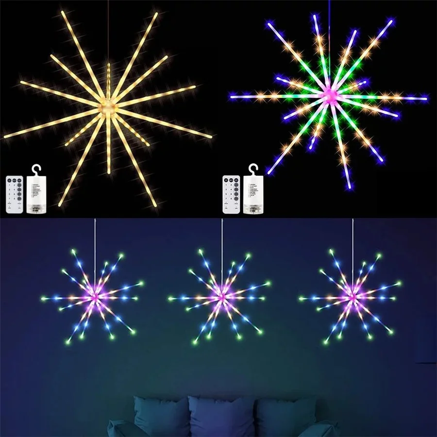 2024 New Year Christmas Decoration String Lights Outdoor 112LEDs Exploding Star Firework Fairy Garland Lights for Party Garden