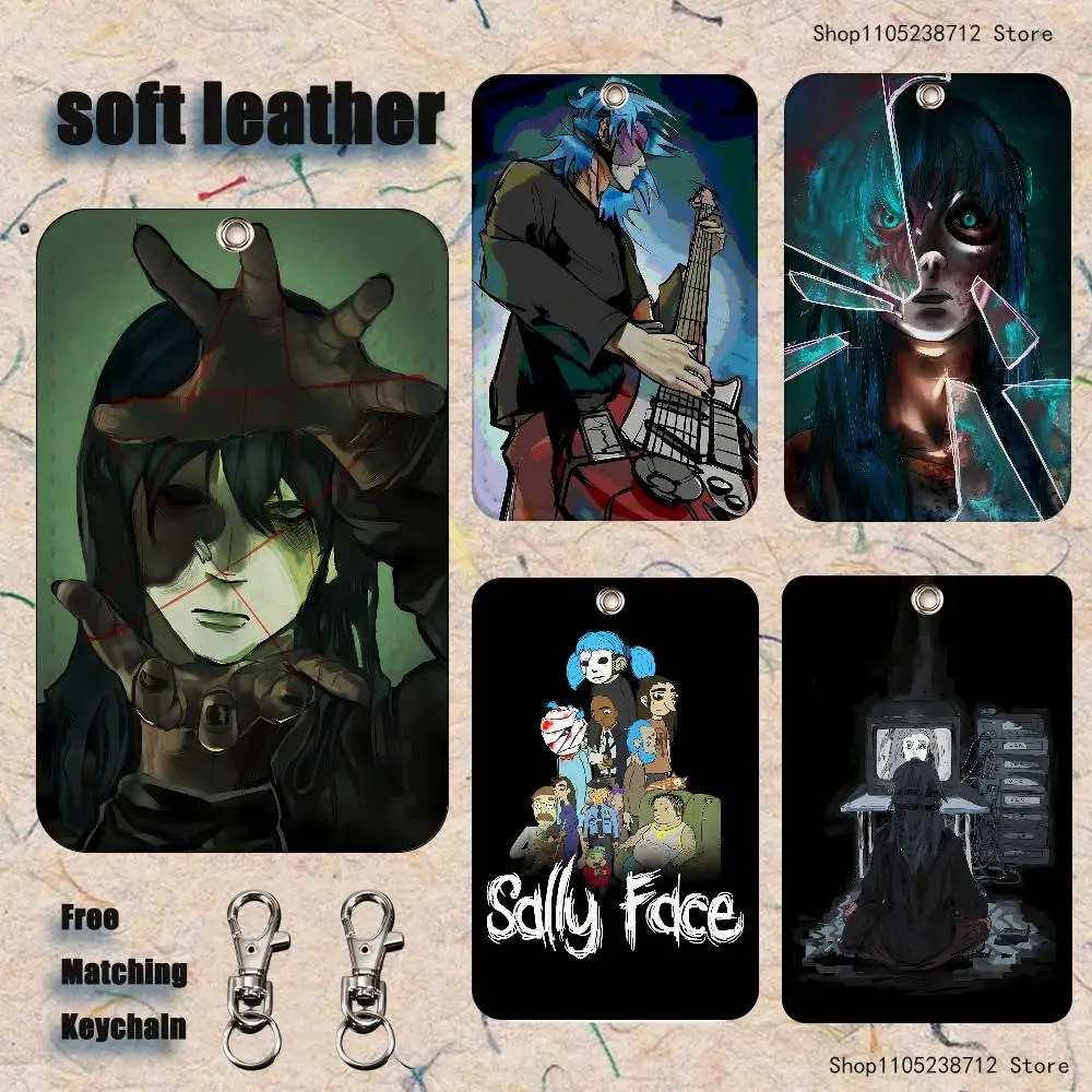 

Cool S-Sally F-Face Pattern 1Pc PU Leather Card Holder Keychain Key Ring Door Lock Access Tags ID Card Case Keychain Card