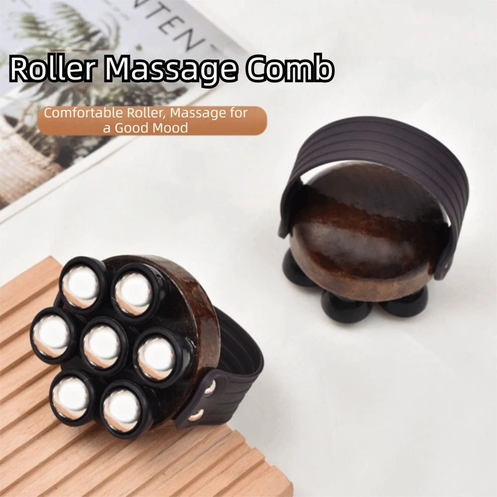 

Массажер ручной 360-градусный вращающийся, деревянный, с 7 металлическими шариками, роликовый, с удобной эргономичной ручкой