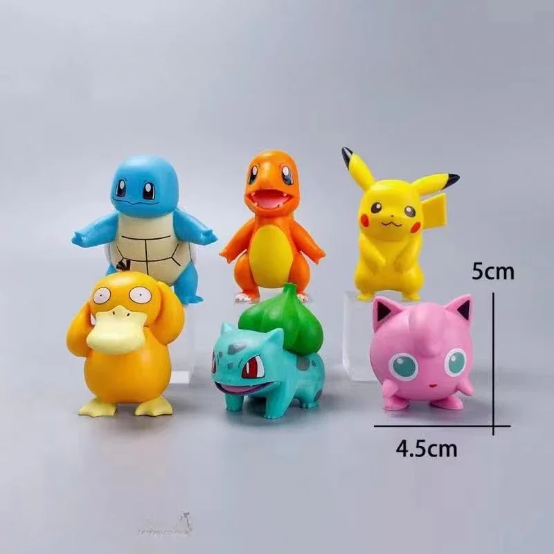 Pokemon Anime Action Figure Brinquedos, Pikachu, Squirtle, Charmander, Decoração Ornamentos, Acessórios de carro, Kids Birthday Gift, 6pcs