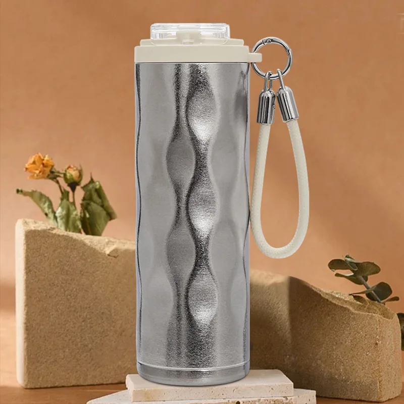 460ml Pure Titanium Thermos Cup/Coffee MUG with Lift Cord And Straw,Double Layer Drinkware,Portable Vacuum Flasks/Water Bottle