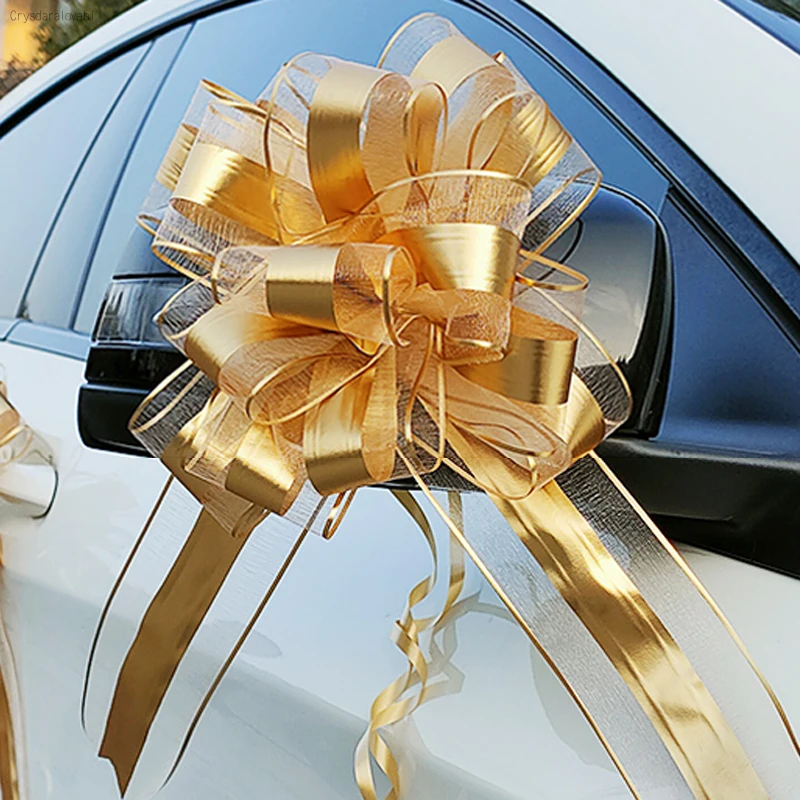 Lazos de tracción rojos y dorados blancos, 10 unidades, Tamaño XL, para boda, coche, cumpleaños, navidad, regalos, decoración, lazo grande para boda