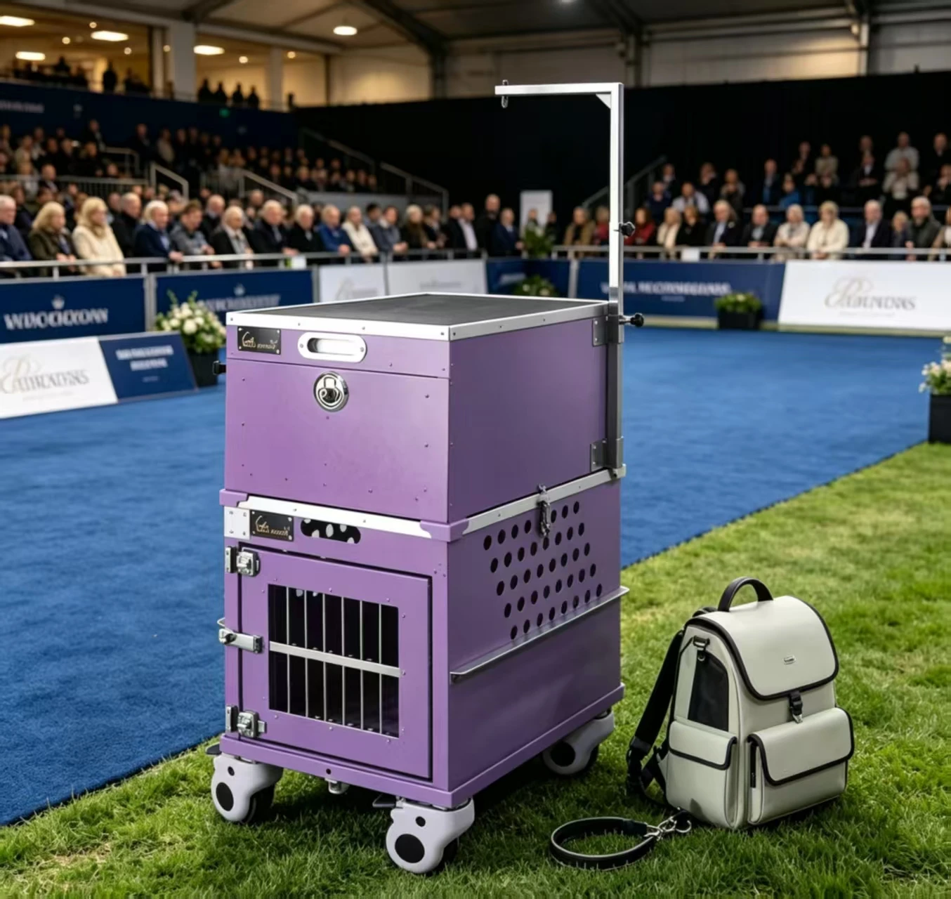 Solidpet Breathable Aluminum Frame Single Fixed Aviation Dog Crate No.2 With Grooming Tool Box & Casters