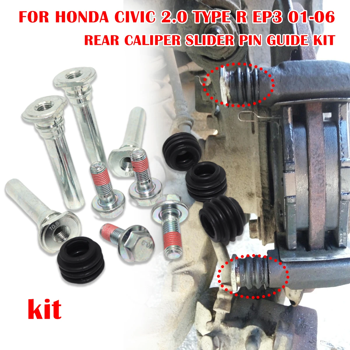 

Left Rear Right Brake Caliper Cylinder Slider Guide Pin For Disc Housing Bolt Bushing Boot FOR HONDA CIVIC 2.0 TYPE R EP3 01-06