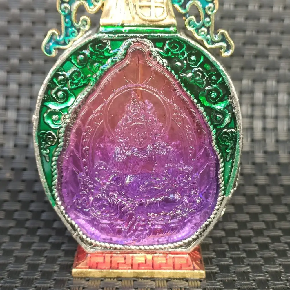 Nepalese Old Tibetan Silver Tourmaline Gemstone Bodhisattva Snuff Bottle