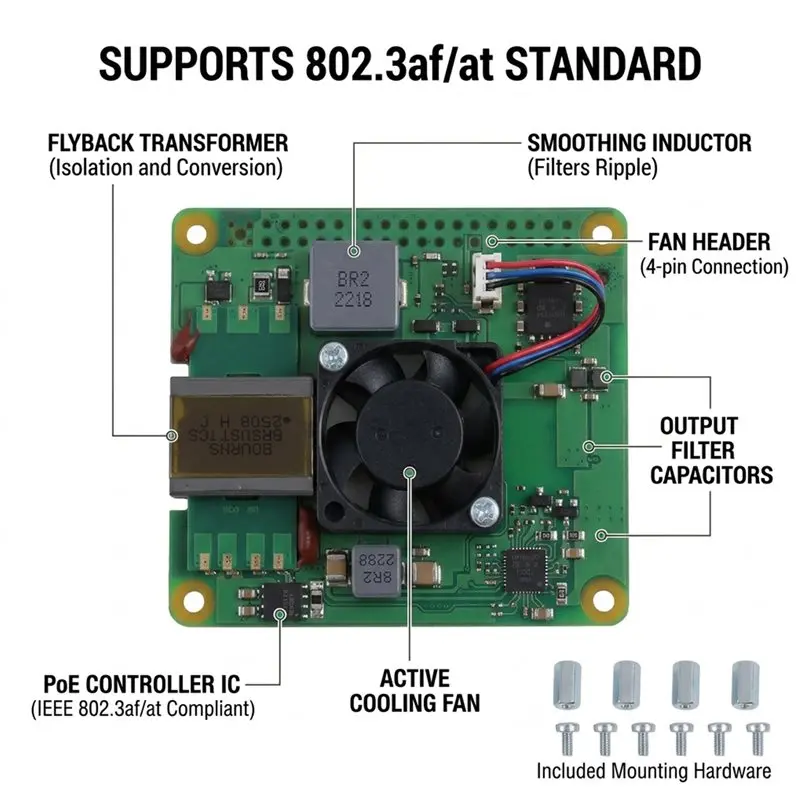 For Raspberry Pi Poe+ HAT Expansion Board With Cooling Fan Eco-Friendly