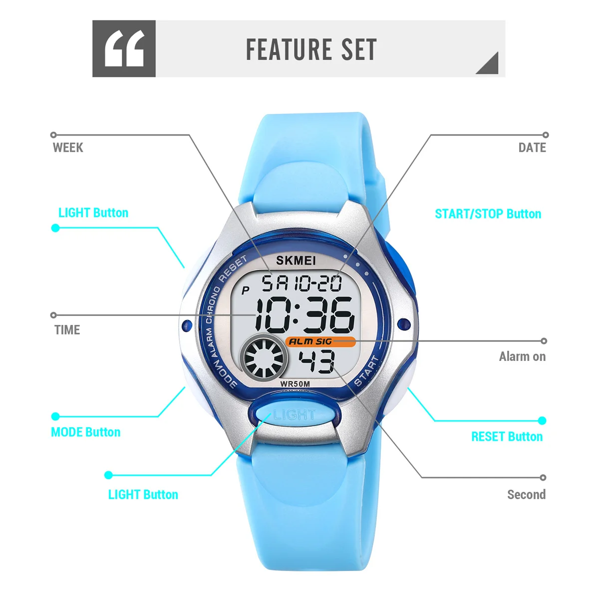 SKMEI Youth LED Light Digital Children Sport Watches Stopwatch Calendar Clock 3Bar Waterproof Kids Wristwatch For Boys Girls