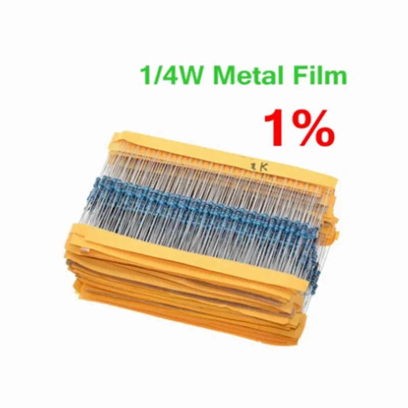 Resistenza do filme do metallo, resistenza do ohm de 1R 22M 1% 100R 220R 1K 1,5K 2,2K 4,7K 10K 22K 47K 100K 220 1K5 2K2 4K7, 100