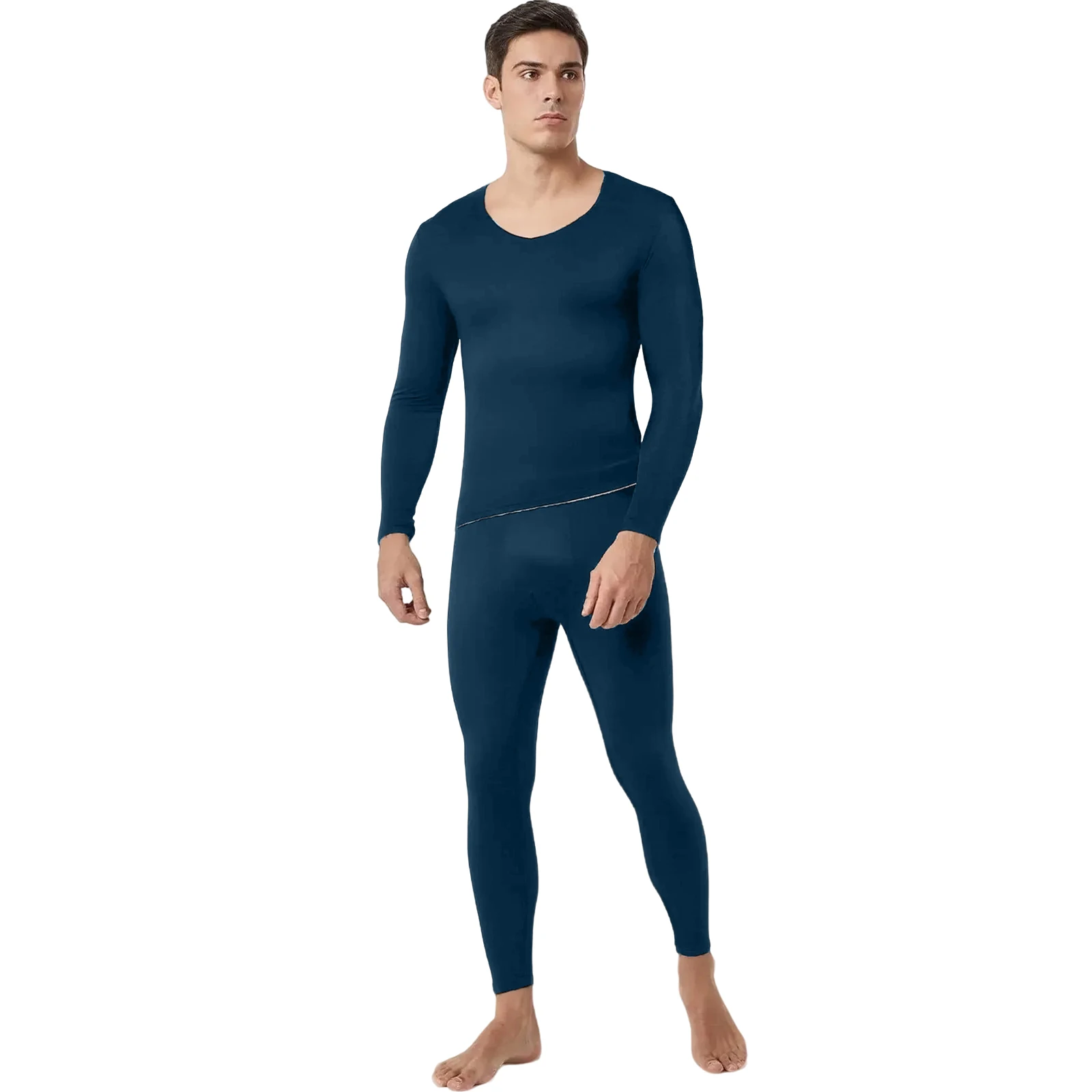 

Men's Thin Fleece-Lined Thermal Underwear Set Temperature-Constant Warming Intimate Seamless Outdoor Skiing Sports Underwear Set