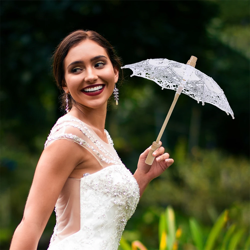 

Delicate Embroidery Cotton Cloth Umbrella Wedding Bridal Lace Parasol Photo Prop For Tea Party Cosplay Performance Lightweight