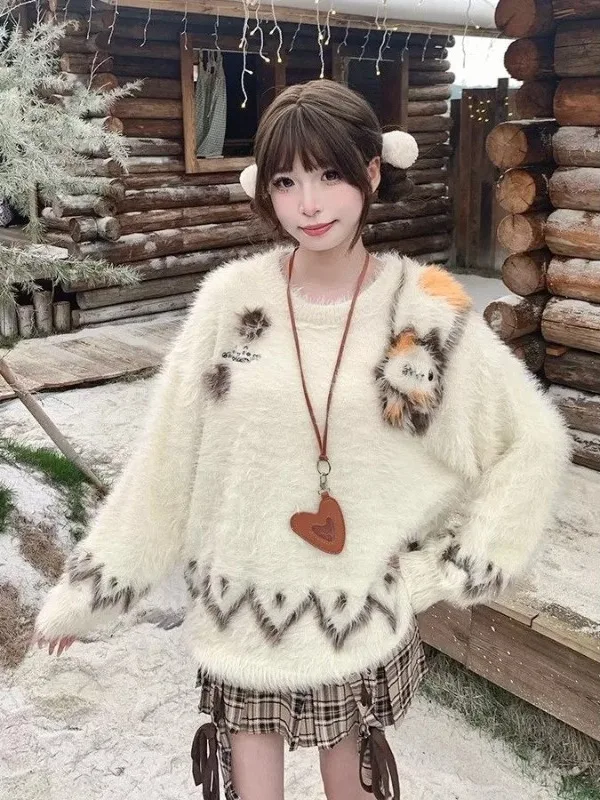 

Американский свитер с вышивкой, мягкий, уютный, удлиненный, из полиэфирного волокна, теплый, для повседневной носки, вязаный трикотаж