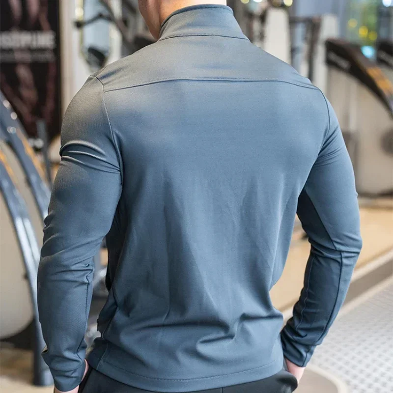 Mens Gym Fitness Shirts Tops High Quality Running Sport Jacket Outdoor Workout Sunscreen Clothing Training Sweatshirt Zipped