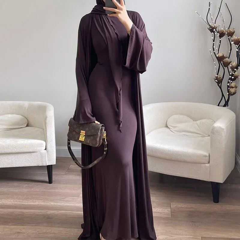 

Женский комплект для Ид: Открытая абайя, кардиган, платье, дубайская джалабия, римейк на Рамадан, арабское длинное платье, комплект из 2 предметов, марокканский кафтан 2026