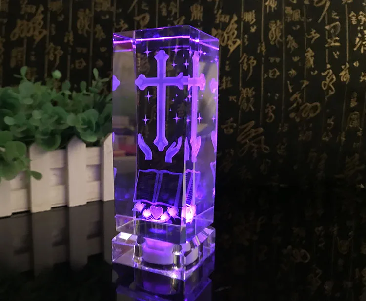 Christianity Catholicism festival gift Religious efficacious Pray bless HOME family Safety Talisman 3D Crystal CROSS statue