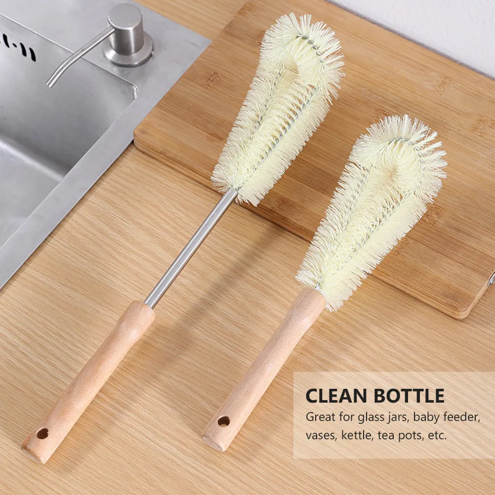 2Pcs Wooden Handle Bottle Cleaning Brush Set with Nylon Bristles for Water Bottles Kettles Glass Cups Baby Feeders Vases Tea