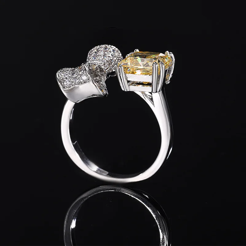 Lichte Luxe Strik Vierkant Wrap Ring Voor Vrouwen 925 Stempel Geel Ijs Gesneden Luxe Opening Ring Verjaardag Bruiloft Sieraden Cadeau