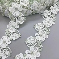 1Yard Green White Sunflower Embroidery Lace Trim Fabric Clothing Accessories Home Decoration Lace Ribbon