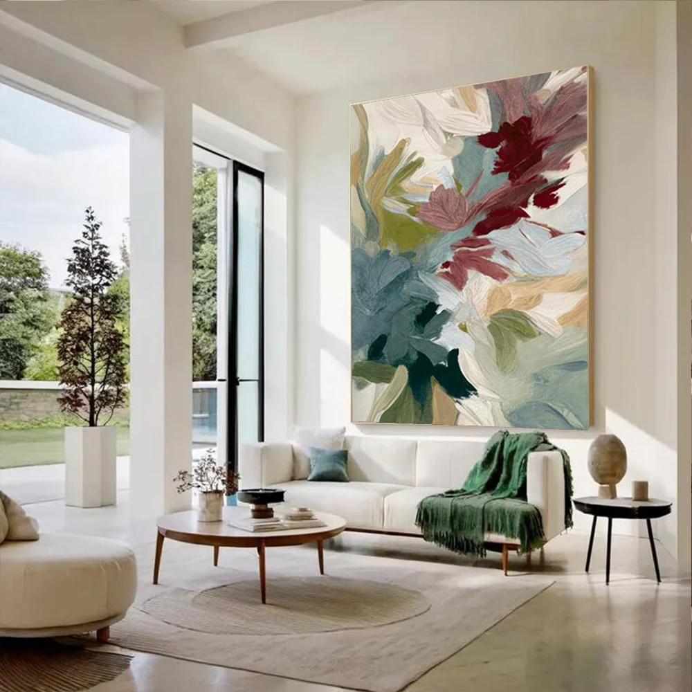 100% Handmade Abstract Oil Painting On Canvas Ins Flower Wall Art Picture Thick Layer Big Mural For Home Living Room Decor Image