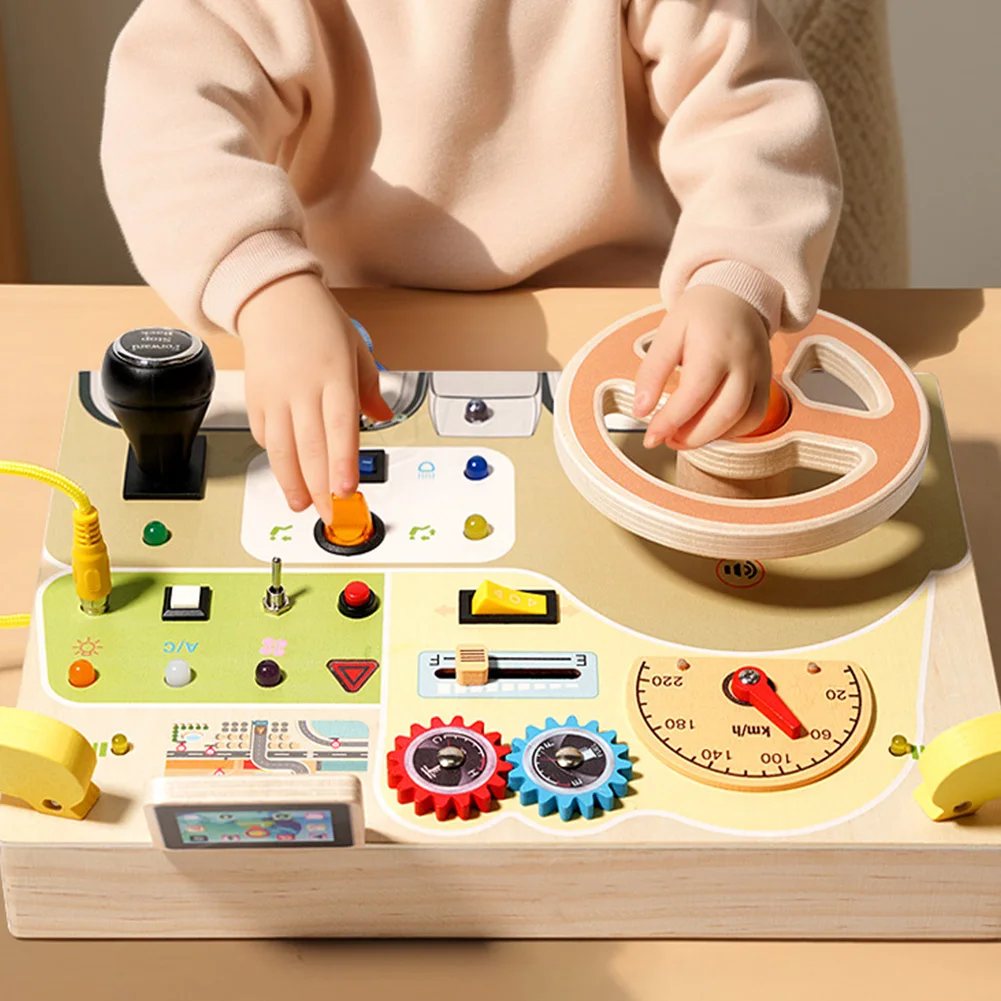 Montessori Busy Board Sensory Toys Wooden Wooden Montessori Busy Board Steering Wheel Toy Activity Board for Toddlers 1-3