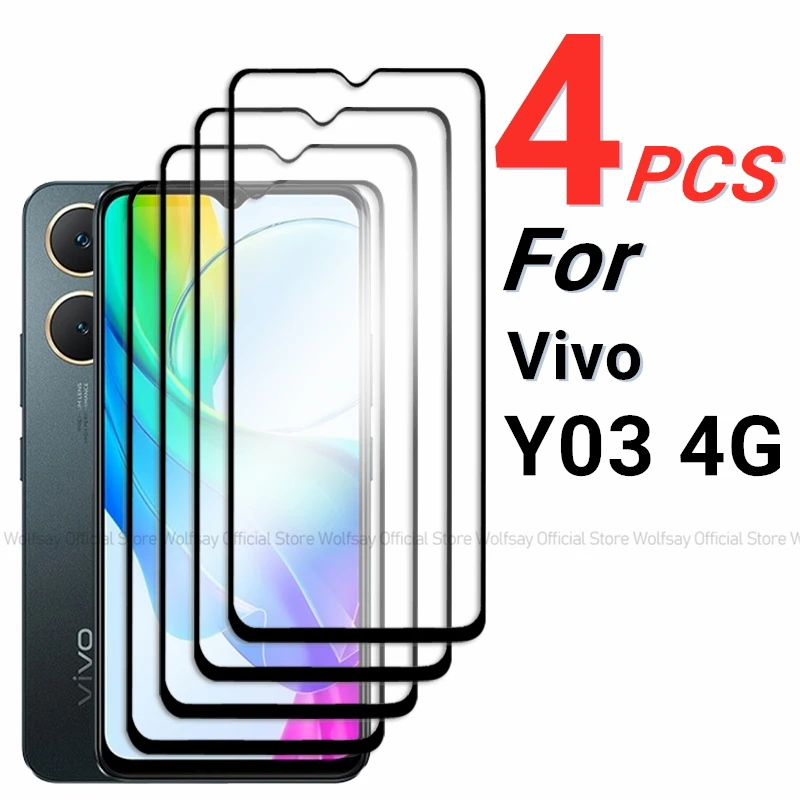 2/4PCS Tempered Glass For Vivo Y03 4G Screen Protector Vivo Y03 4G Glass Full Glue Cover Protective Phone Film For Vivo Y03 4G