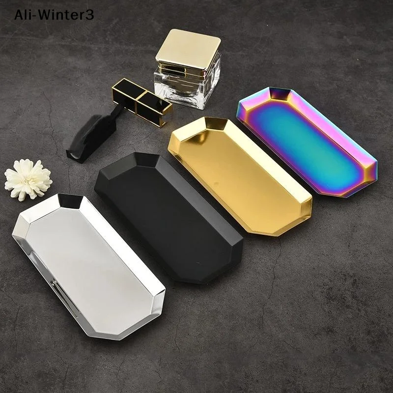 【R】Bandeja de Armazenamento Multifuncional em Aço Inoxidável com Formato Hexagonal para Cosméticos e Joias, Bandeja de Jantar Doméstica e Recipientes