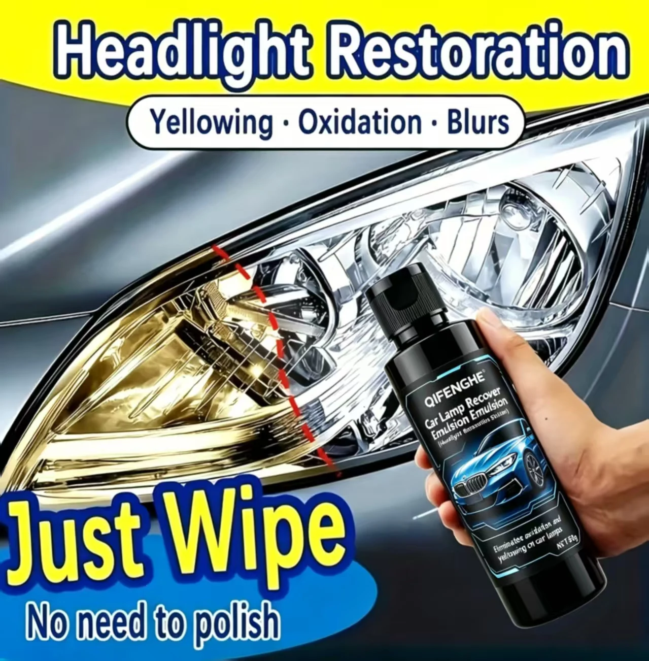 Autolampen-Restaurationsemulsion 50g, Professionelle Scheinwerfer-Restaurierungslösung, Entfernt Vergilbung, Oxidation, Trübung, Wiederherstellung