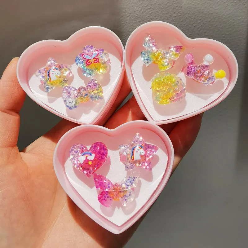 Neue Mädchen spielen Haus Spielzeug Cartoon niedlichen kleinen Tiere Meerjungfrau Schmetterling Eis Serie Ringe Set Mädchen Prinzessin Dress Up Set