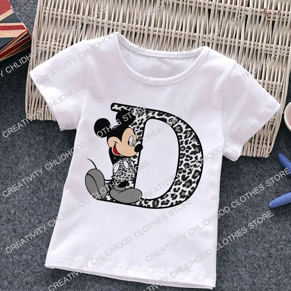 Mickey Mouse Children T-Shirt Letter A B C D Name Combination Tee Shirts Disney Cartoons Kawaii Kid Casual Clothes Girl Boy Tops