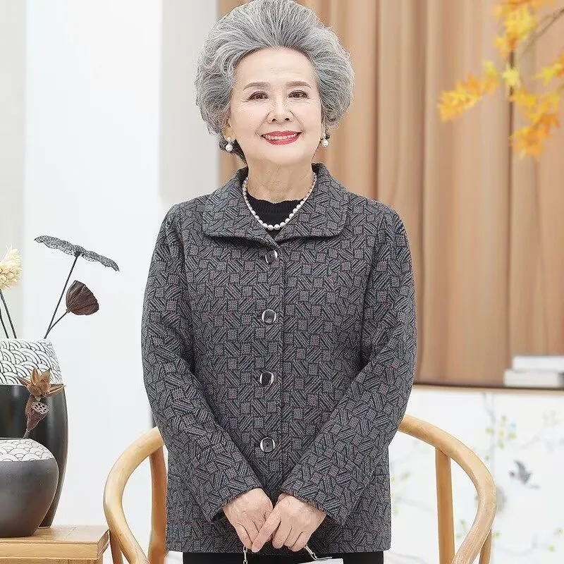 Chaqueta de primavera y otoño para mujer mayor, abrigo corto a la moda para madre de mediana edad, ropa informal para abuela, prendas de vestir exteriores femeninas de talla grande
