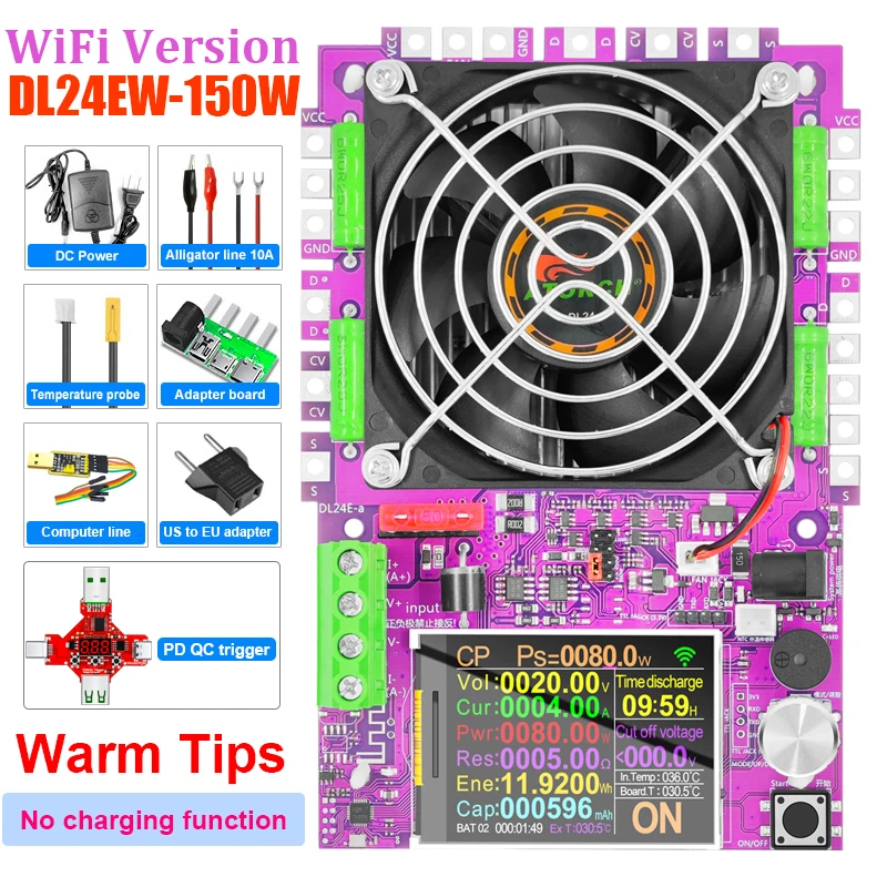 150W 4-Wire Tuya Smart WiFi Electronic Load Tester 18650 Battery Voltage Current Capacity Charging discharging Monitor Tools
