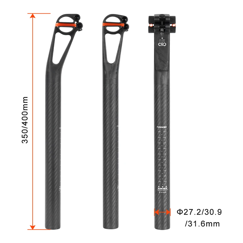 TOSEEK C90 Bicycle SeatPost MTB/Road Bike Seat Tube Setback 5/25mm 27.2/30.9/31.6mm T800 Carbon Fiber Seat Post Ultralight 150g
