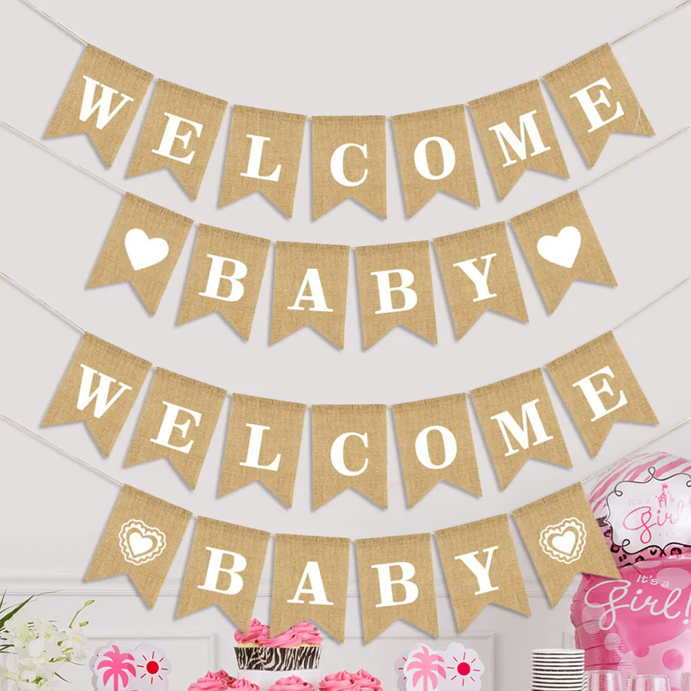 

2Set 2.8m Burlap Welcome Baby Bunting Rustic Banner Hanging Party Decoration with Strong String for Birthday Dance Hawaiian