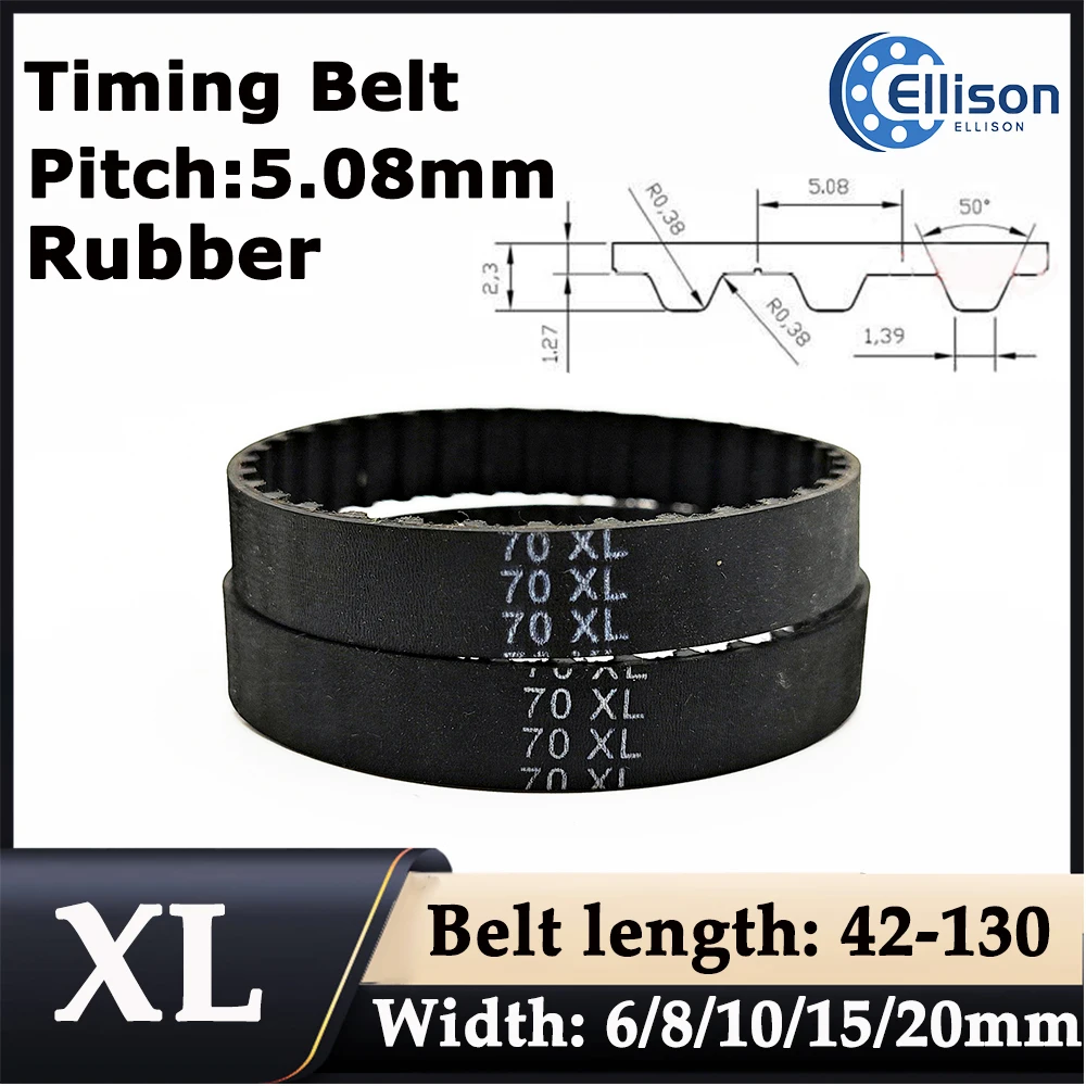 Black rubber closed-loop XL synchronous belt 42/60/62/64/66/68/70/72-130XL, bandwidth 6-8mm synchronous belt