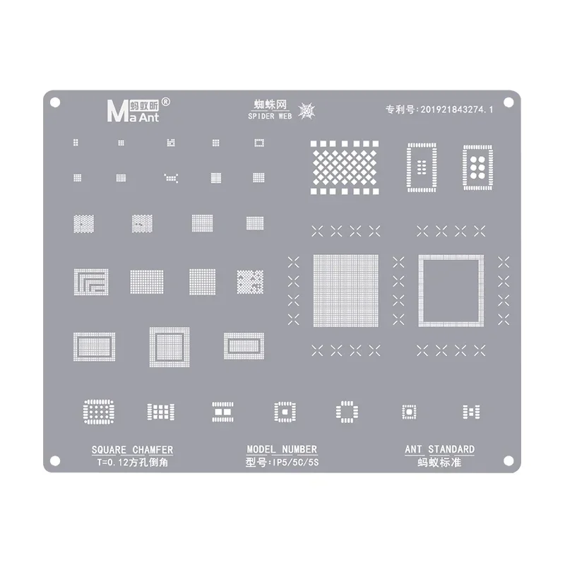 MaAnt BGA Reballing Stencil for iPhone 5 6 6S 7 8 X XS 11 12 13 14 15 16 PM Series 0.12mm Comprehensive Tin Planting Steel Net