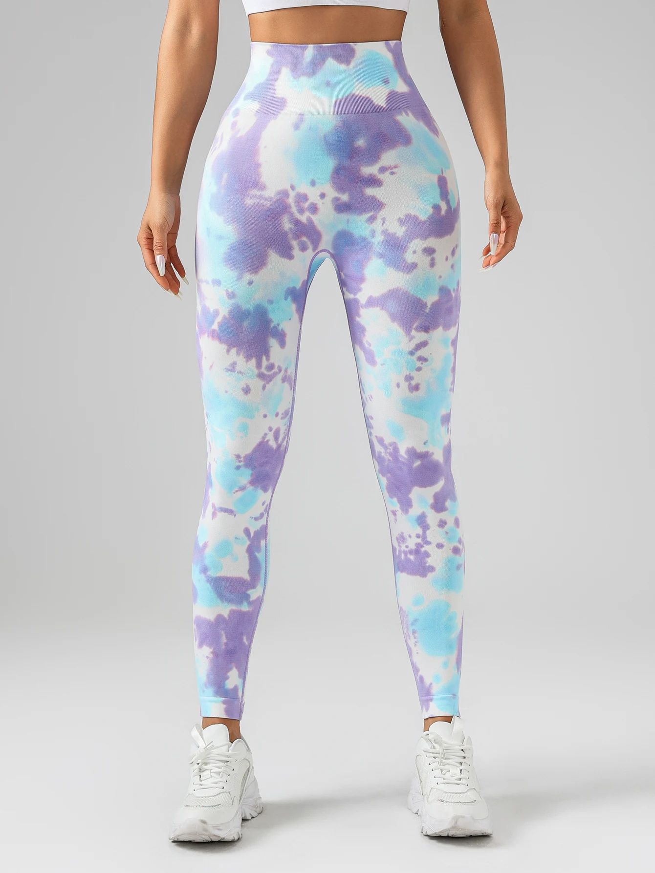 US Local Women's Drip-dyed Tie-dye leggings, yoga pants, blue-purple blended gradient sports trousers leggings