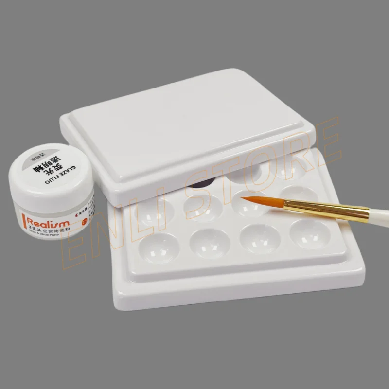 

12 Holes Dental Lab Ceramic Palette with Cover Porcelain Mixing Watering Moisturizing Plate Glazed Plate Dentistry Lab Tools